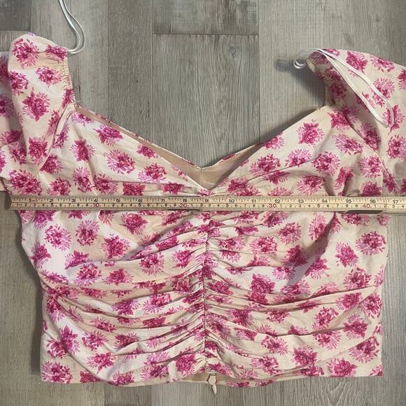 Zara Pink Floral Off The Shoulder Bardot Top Size Large - Picture 7 of 13